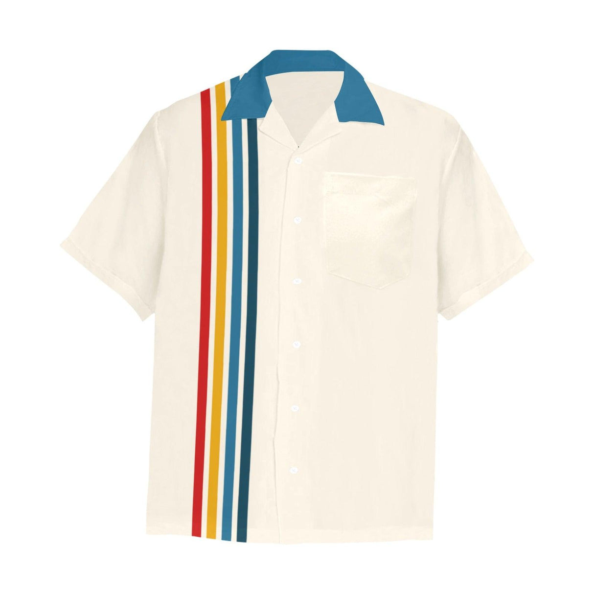 Blue Retro Striped Bowling Style - Retro Button Up Shirt