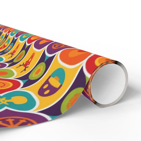 Colorful Retro Stripes and Shapes Wrapping Paper