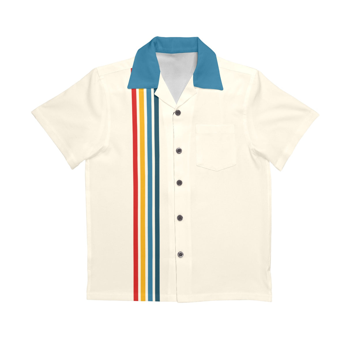 Youth Blue Retro Striped Bowling Style - Retro Button Up Shirt