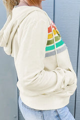 70s Rainbow Contrast Zip Up Women's Hoodie