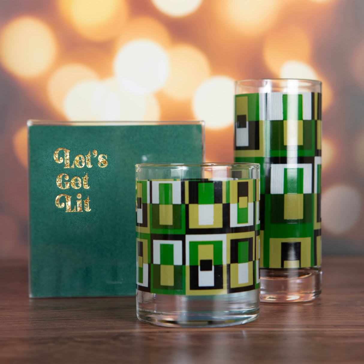 Green Square Vintage Inspired Whiskey Cocktail Rocks Glass