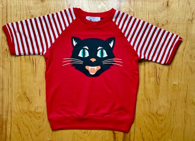 Bettie Cat Red Striped Pullover Copped Sweater