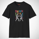 Black t-shirt with 'Cake Fight' graphic design on a white background