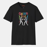 Black t-shirt with 'Cake Fight' graphic design on a white background