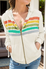 70s Rainbow Contrast Zip Up Women's Hoodie