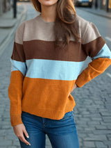 Color Block Round Neck Long Sleeve Sweater