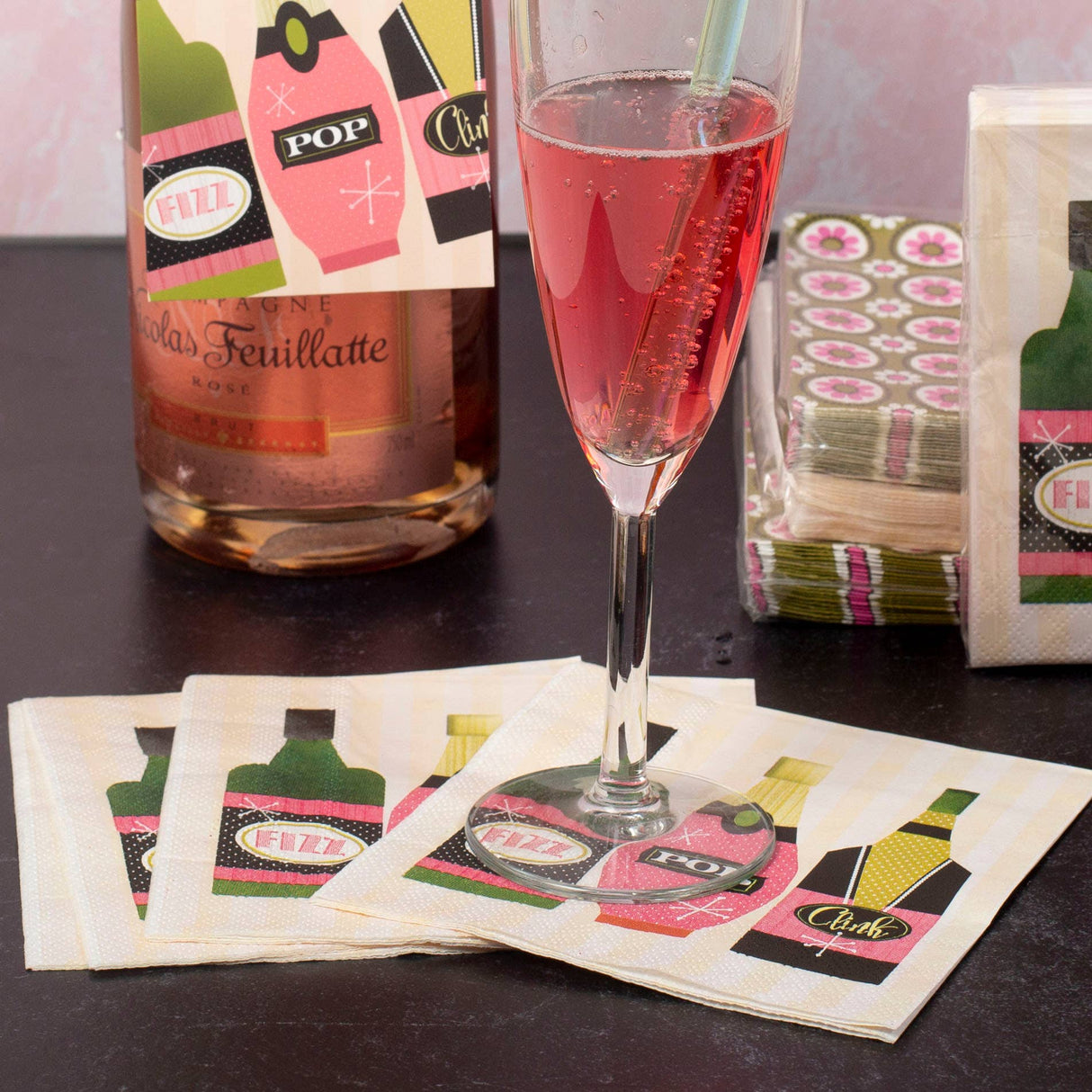 Pop Clink Fizz Prosecco Champagne Cocktail Beverage Napkin