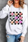 Valentine's Day Checkered Heart Long Sleeve Women's Sweatshirt