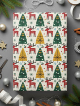 Festive Christmas Trees and Reindeers Wrapping Paper