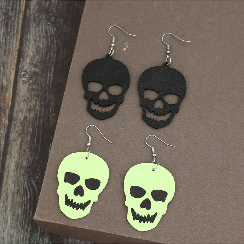 Skull Dangle Earrings 2 Piece PU Leather