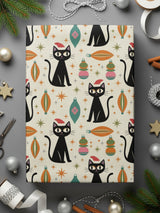 Retro Inspired Cat and Ornament Gift Wrap Paper