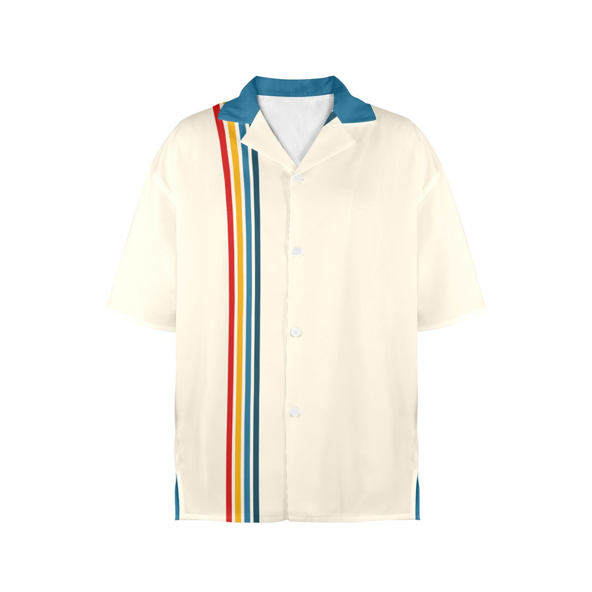 Split Color Back Blue Retro Striped Bowling Style - Women's Retro Bowling Shirt