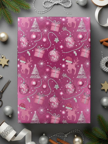 Elegant Pink Christmas Gift Wrap for Festive Celebrations