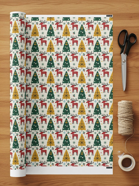 Festive Christmas Tree Reindeer Wrapping Paper product