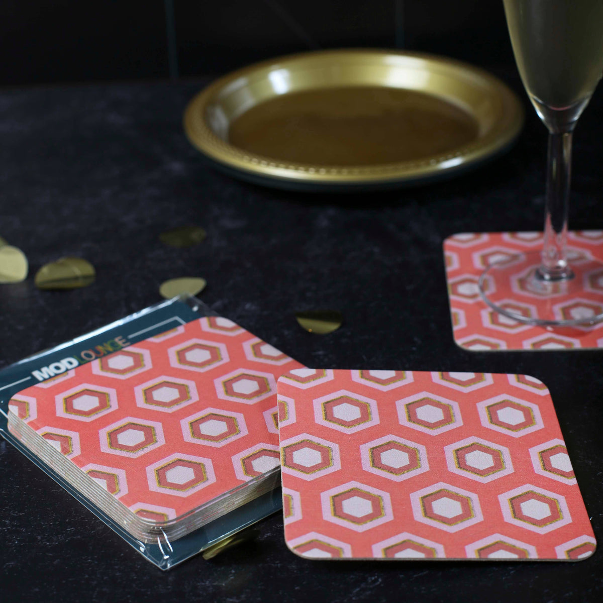 Pink Button Coaster Pink Hexagon Mid-Century Modern Coasters – cognitiveshift
