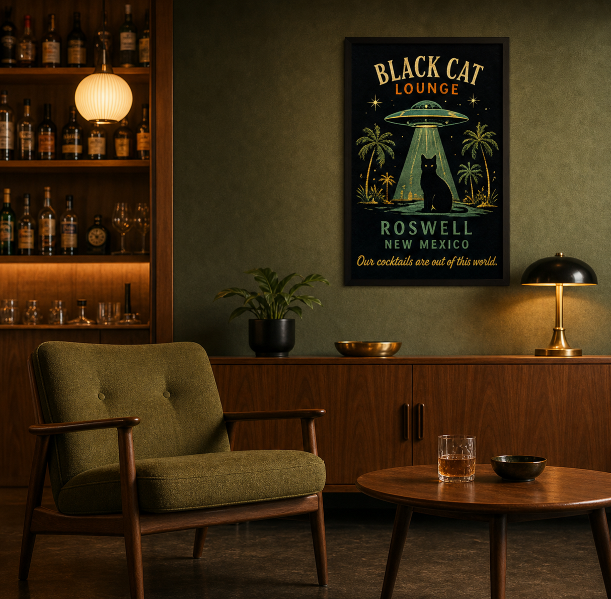 Black Cat Lounge Roswell Metal Art Print
