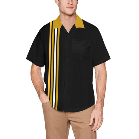 Black and Gold Striped Bowling Style - Retro Button Up Shirt