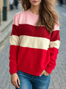 Color Block Round Neck Long Sleeve Sweater