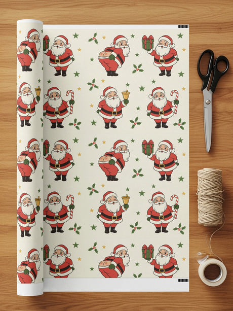 Cute Santa and Holly Printed Christmas Wrapping Paper