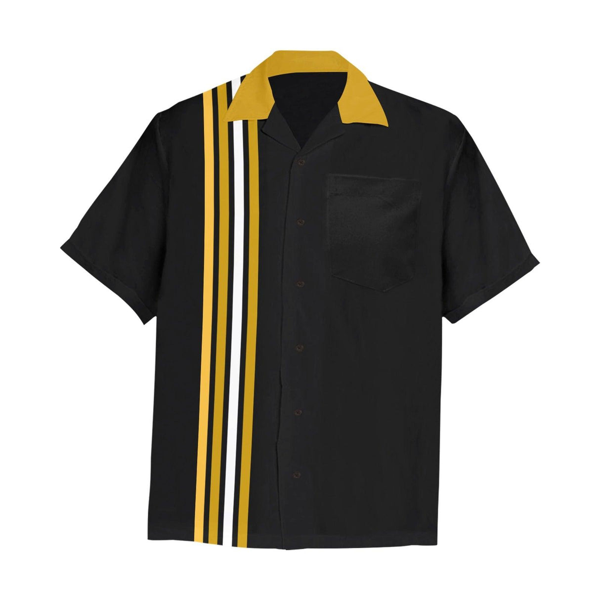 Black and Gold Striped Bowling Style - Retro Button Up Shirt