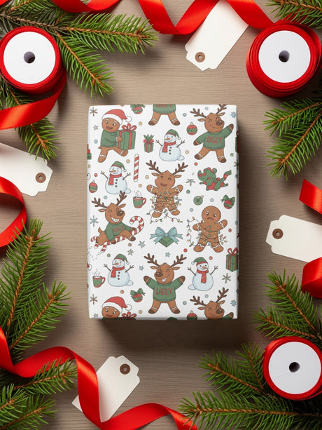 Festive Holiday Ugly Sweater Gingerbread Gift Wrap