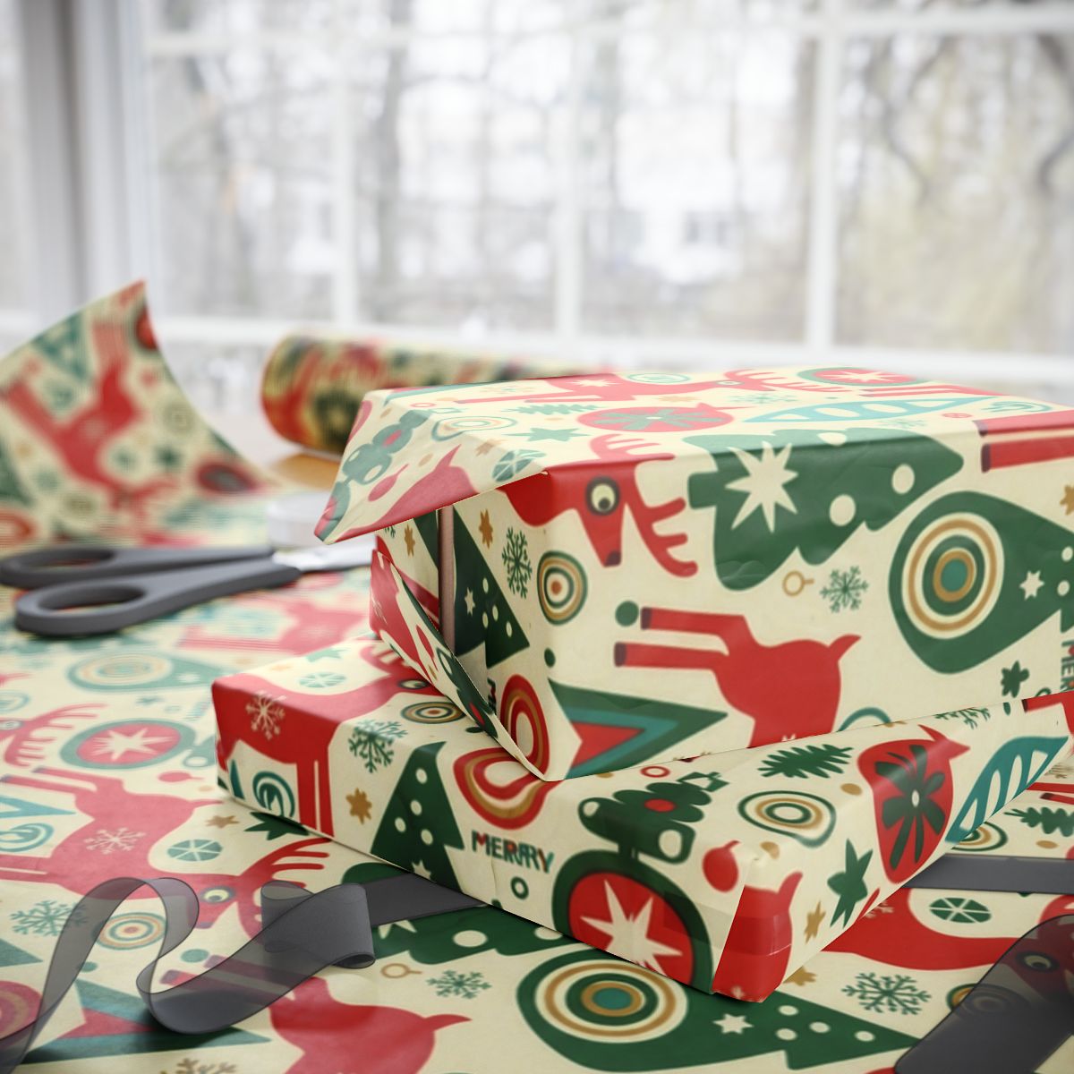 Festive Wrapping Paper with Colorful Holiday Patterns