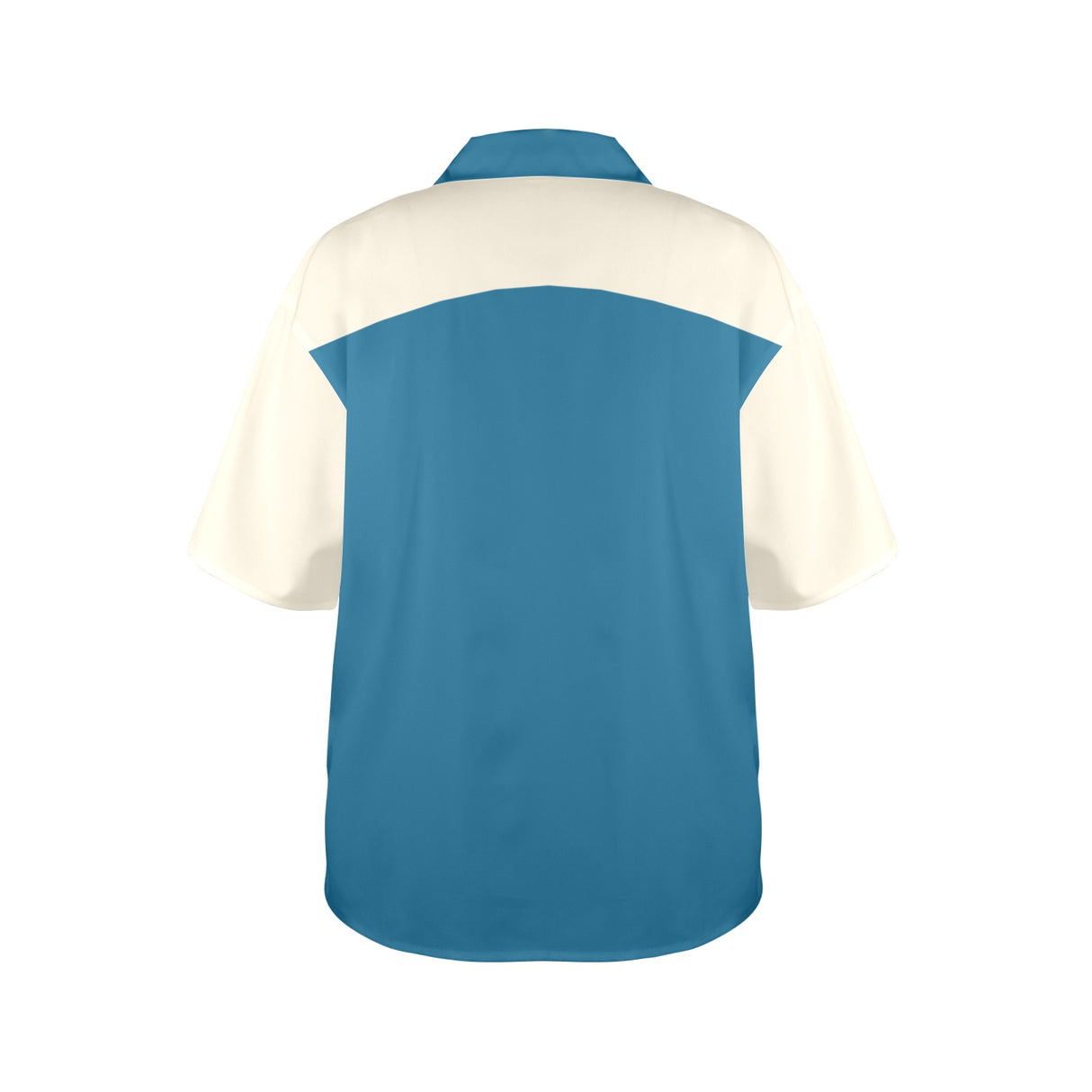 Split Color Back Blue Retro Striped Bowling Style - Women's Retro Bowling Shirt