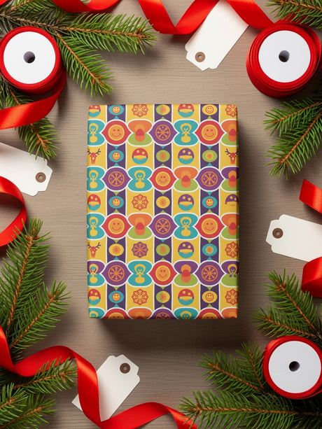 Holiday Celebration Pattern and Icons Gift Wrap