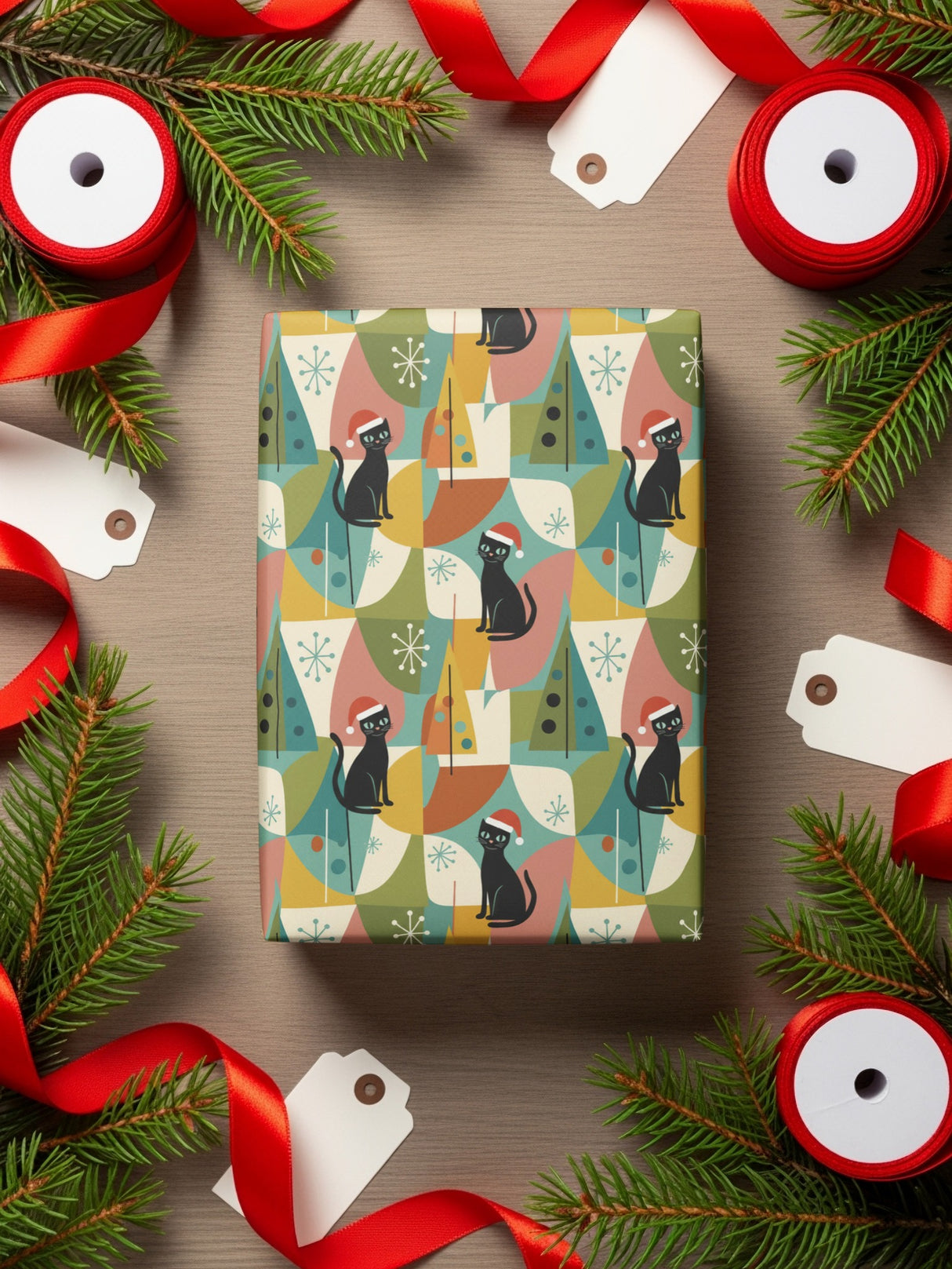 Festive Cat and Christmas Tree Gift Wrap 품목