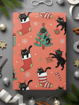 Festive Black Cats Christmas Gift Wrapping Paper