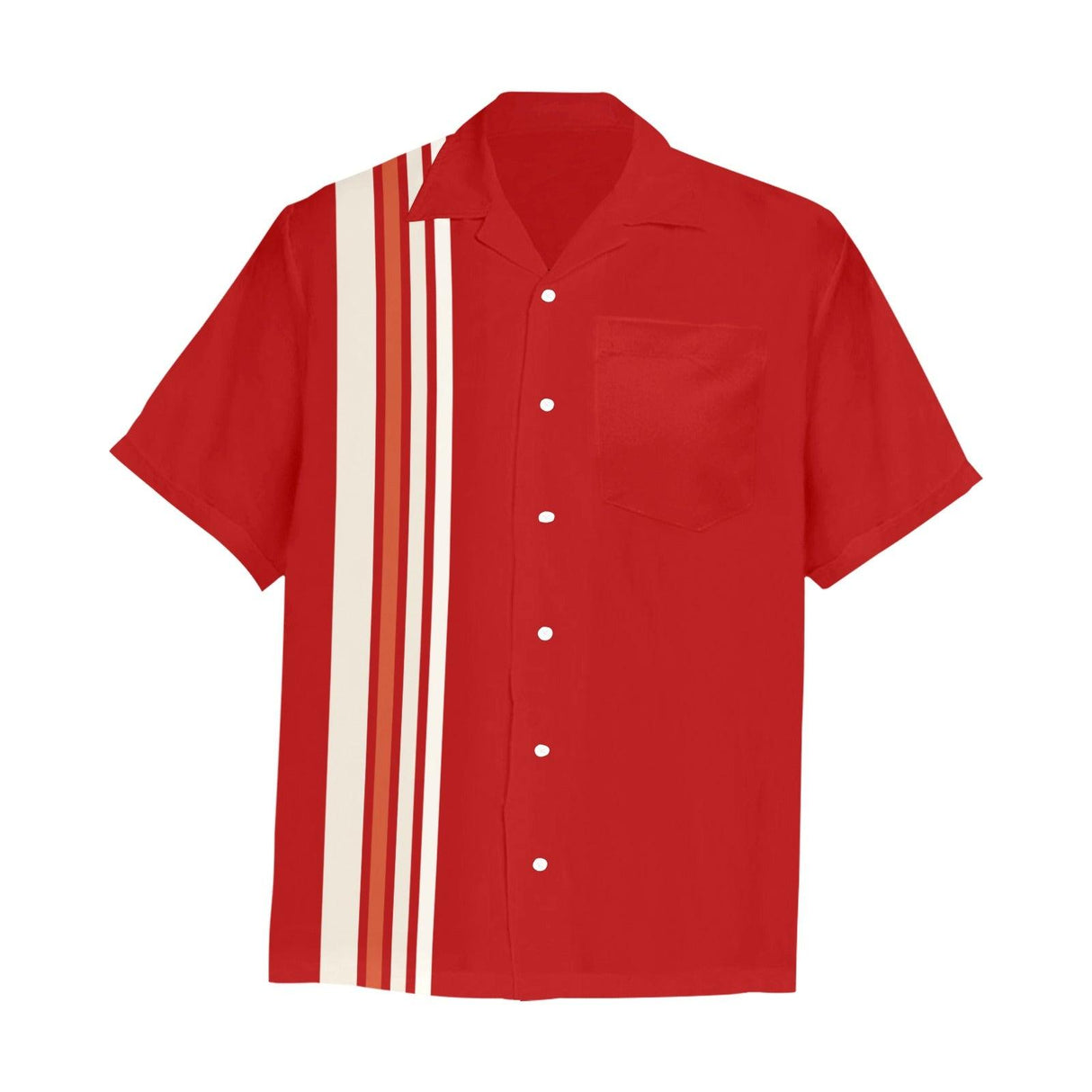 Bright Red and Wide Stripe - Retro Button Up Shirt