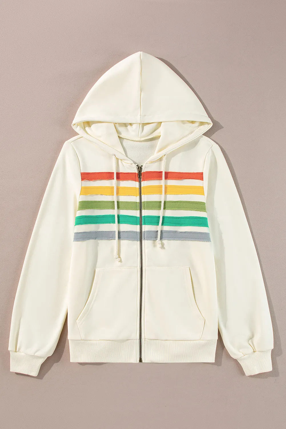 70s Rainbow Contrast Zip Up Women's Hoodie