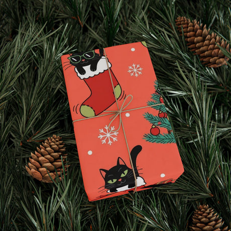 Christmas Cat and Snowflakes Holiday Gift Wrap