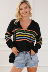 Striped Zip Up Women's Hooded Cardigan