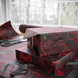 Decorative Wrapping Paper with Red Swirls and Bows