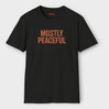 mostly peaceful rust design on black shirt white background