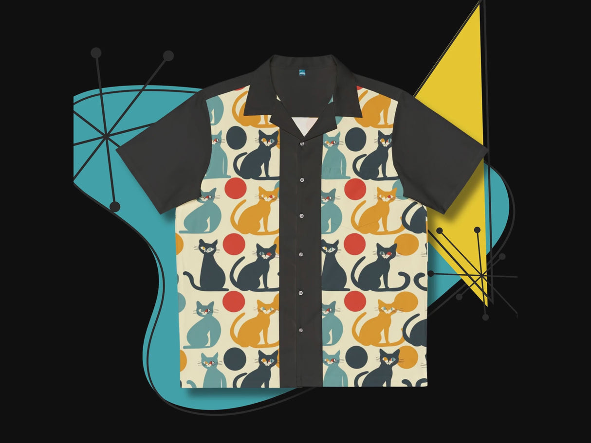 Cats! Button Up Bowling Style - Retro Button Up Shirt