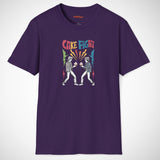 Purple t-shirt with 'Cake Fight' graphic design on a white background