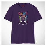 Purple t-shirt with 'Cake Fight' graphic design on a white background