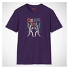 Purple t-shirt with 'Cake Fight' graphic design on a white background